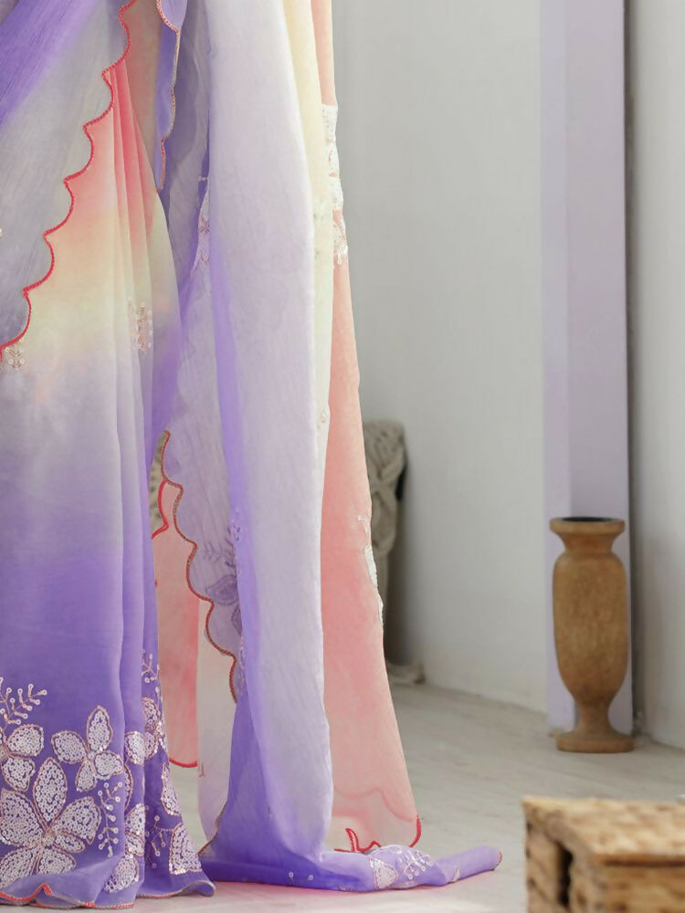 PR Fashion Peach Lavender Gold Crush Embroidery Work Saree