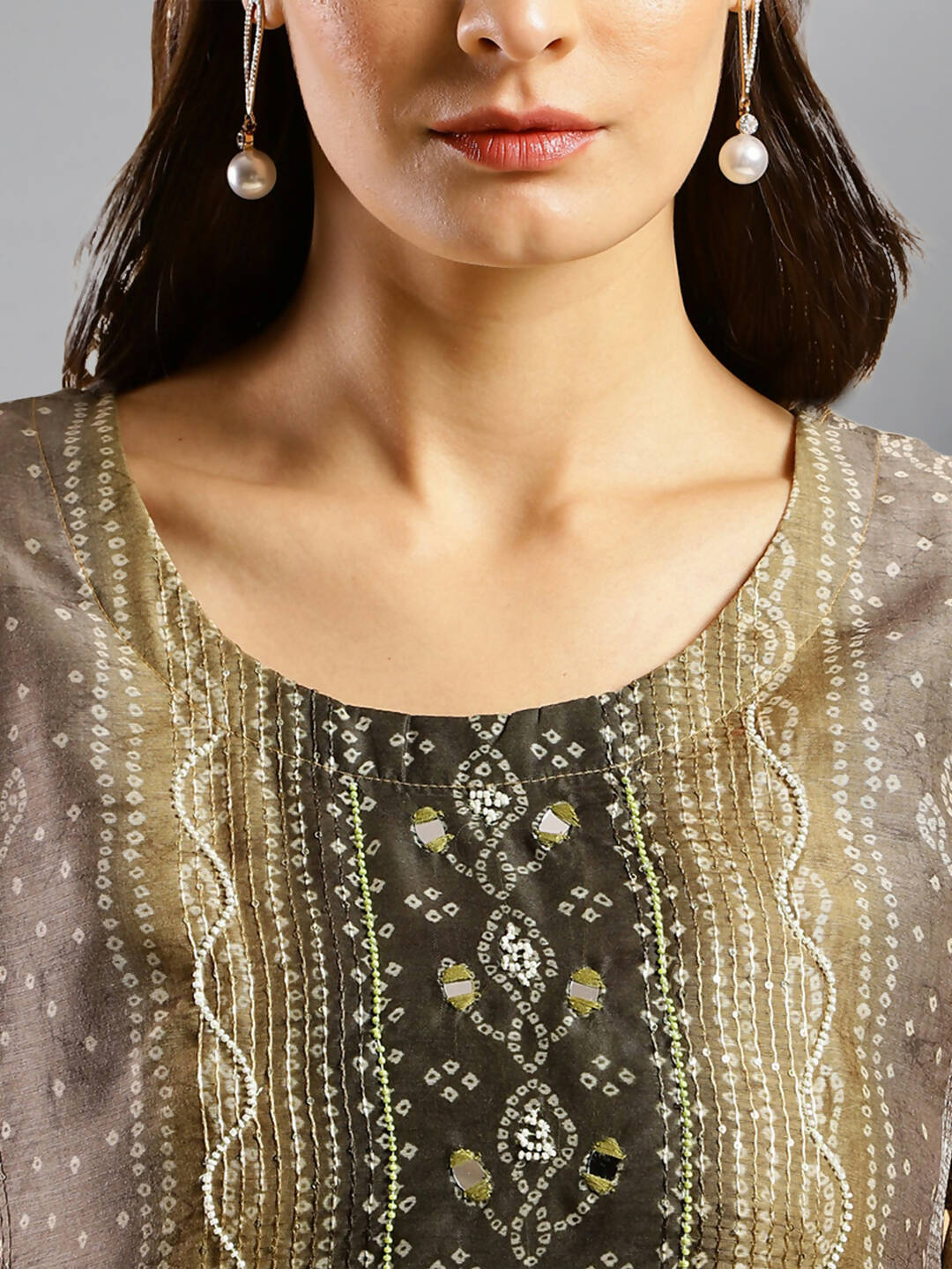 Brown Chinon Digital Printed With Hand Work Kurta - Himanshi