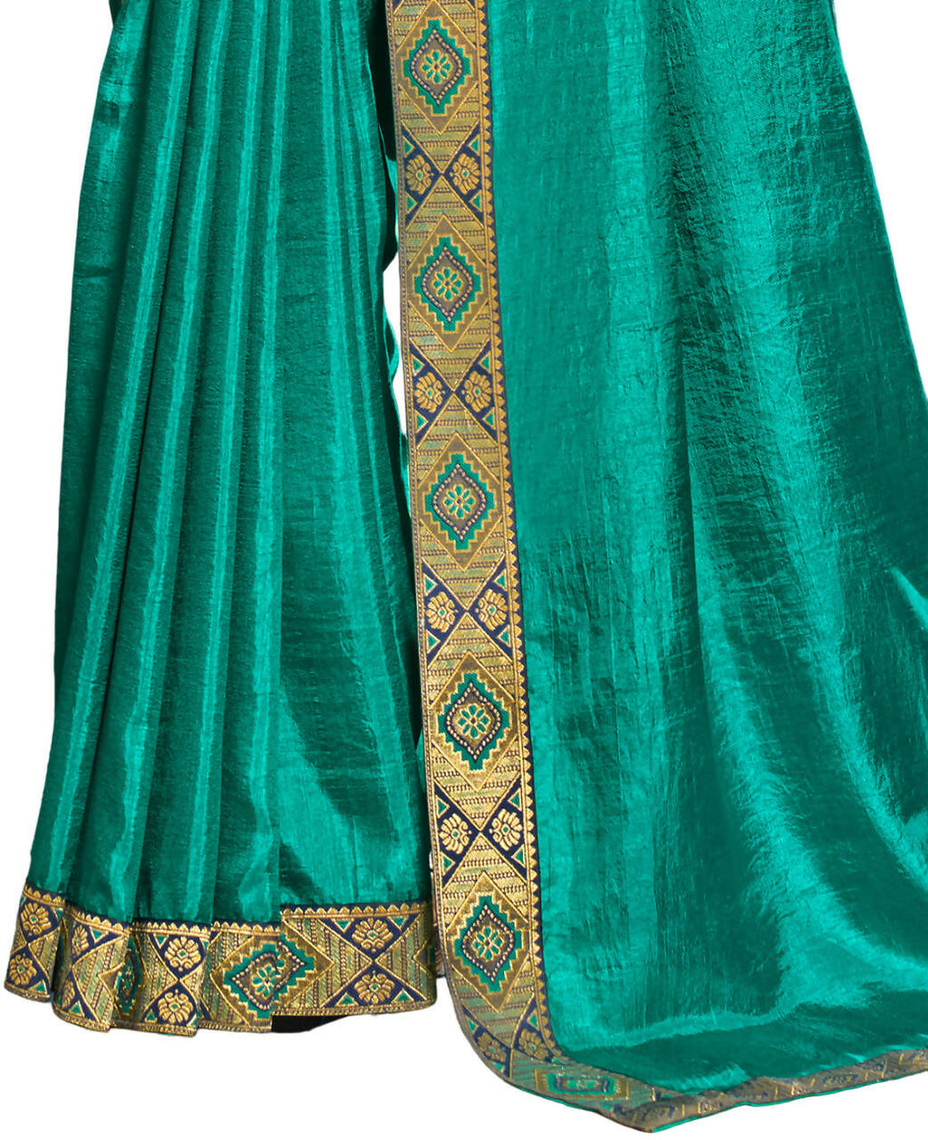 Sea Green Solid Vichitra Saree With Unstitched Blouse Piece - Selena