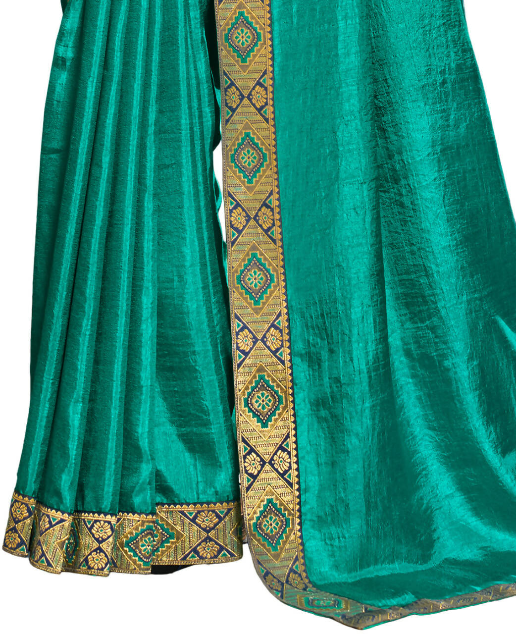 Sea Green Solid Vichitra Saree With Unstitched Blouse Piece - Selena