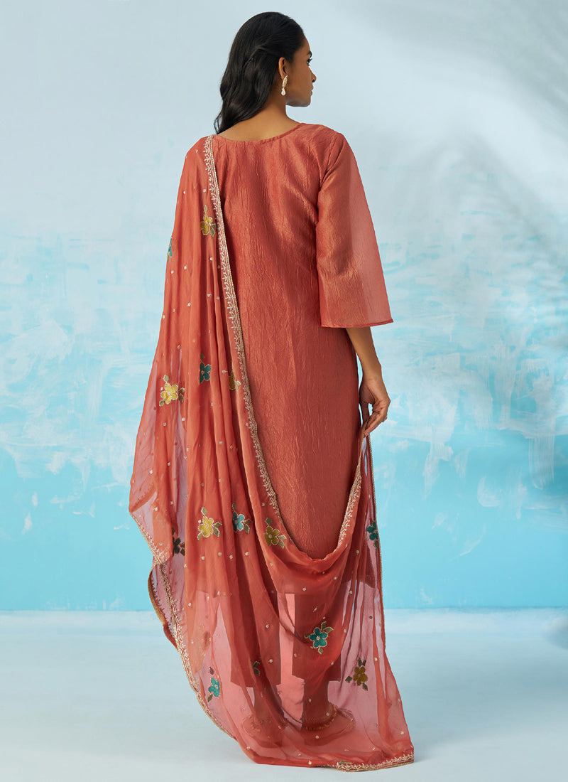 Vegaa Fashion Red Organza Embroidered Party Wear Suit