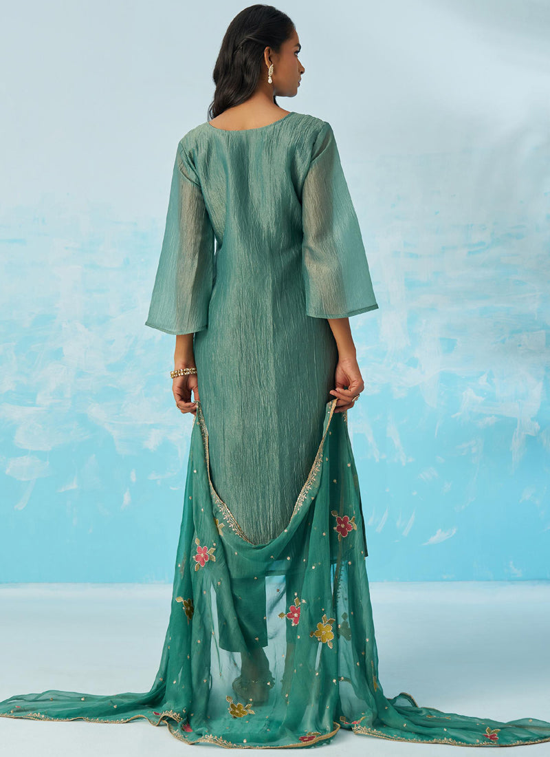 Vegaa Fashion Turquoise Organza Embroidered Party Wear Suit