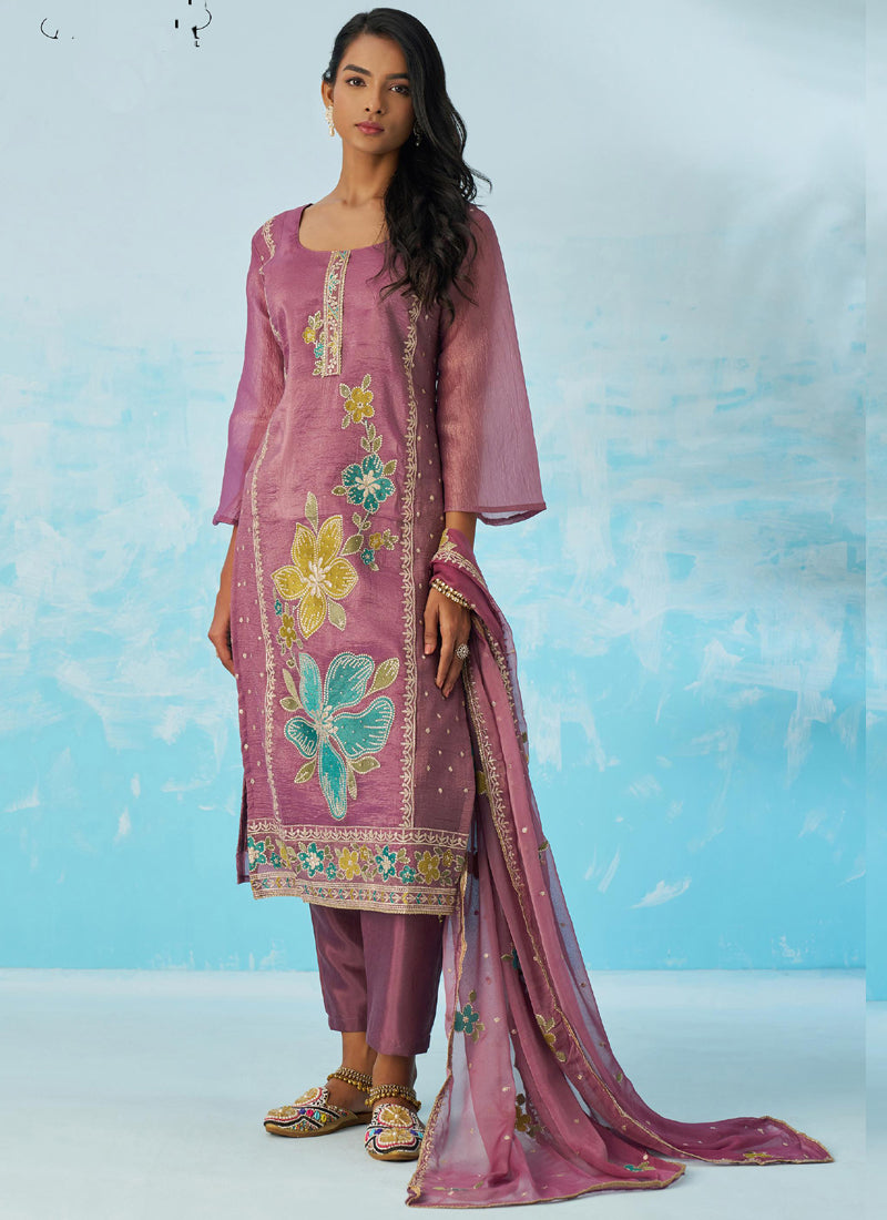 Vegaa Fashion Lavender Organza Embroidered Party Wear Suit
