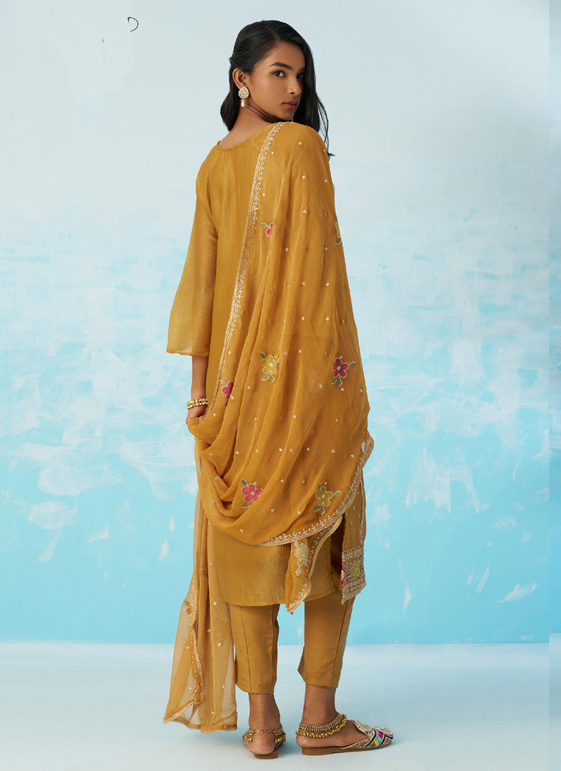 Vegaa Fashion Mustard Organza Embroidered Party Wear Suit