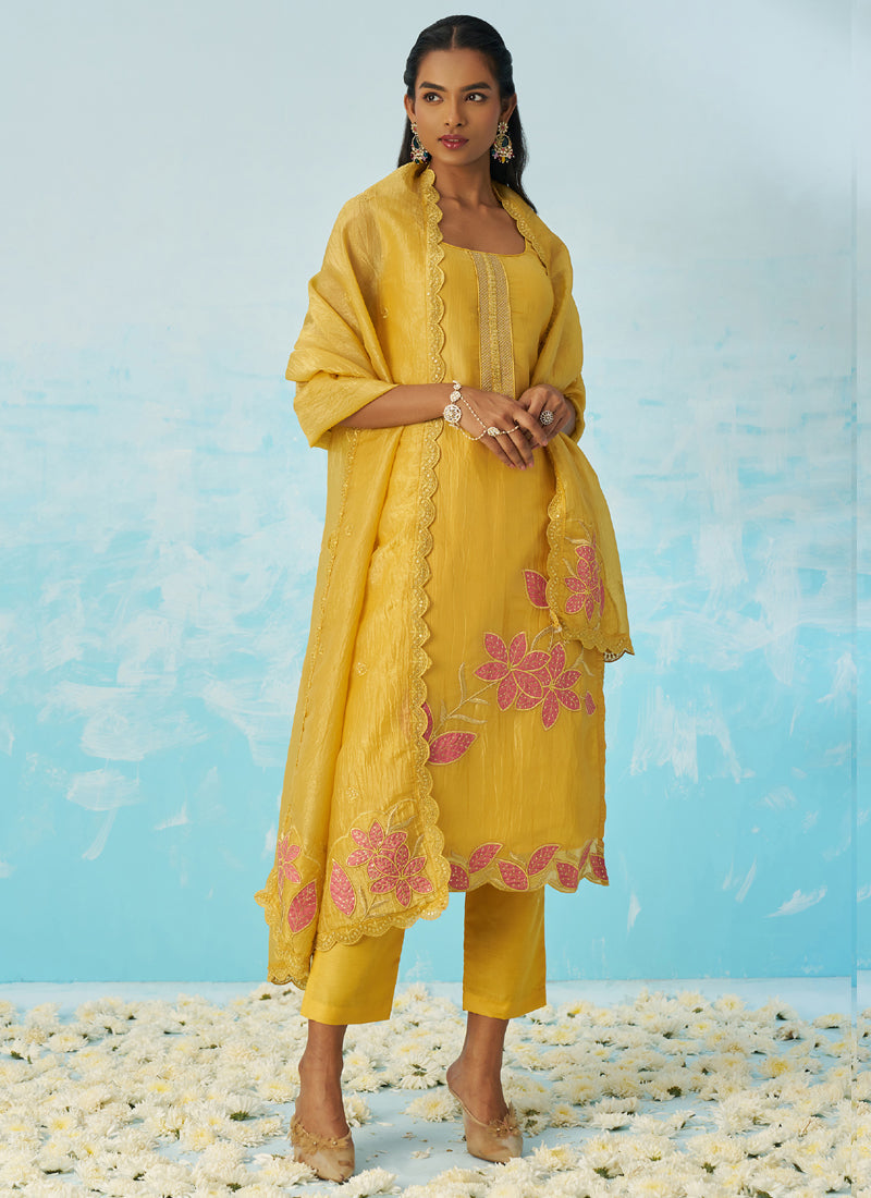 Vegaa Fashion Yellow Silk Embroidered Designer Salwar Suit