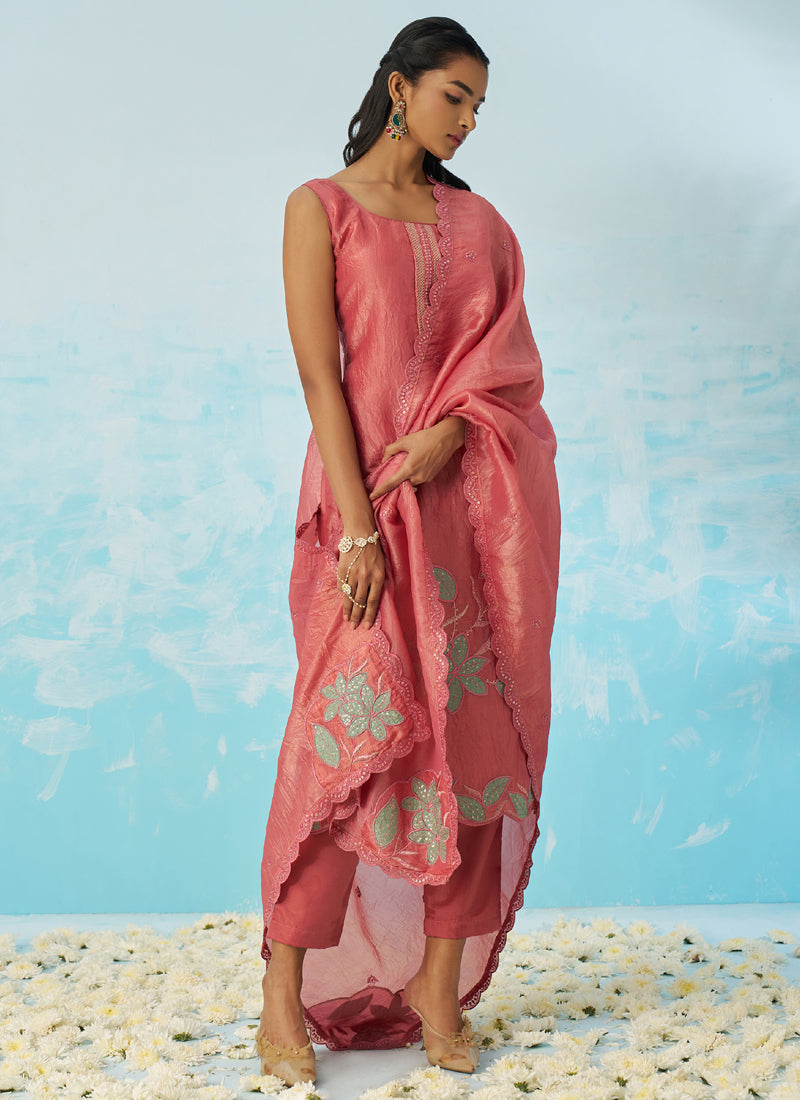 Vegaa Fashion Blush Red Silk Embroidered Designer Salwar Suit