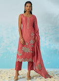 Vegaa Fashion Blush Red Silk Embroidered Designer Salwar Suit