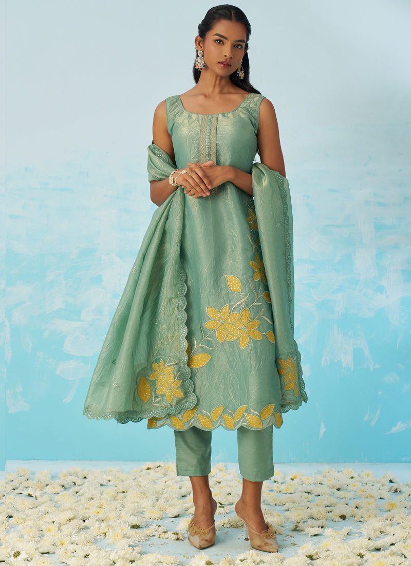 Vegaa Fashion Light Green Silk Embroidered Designer Salwar Suit