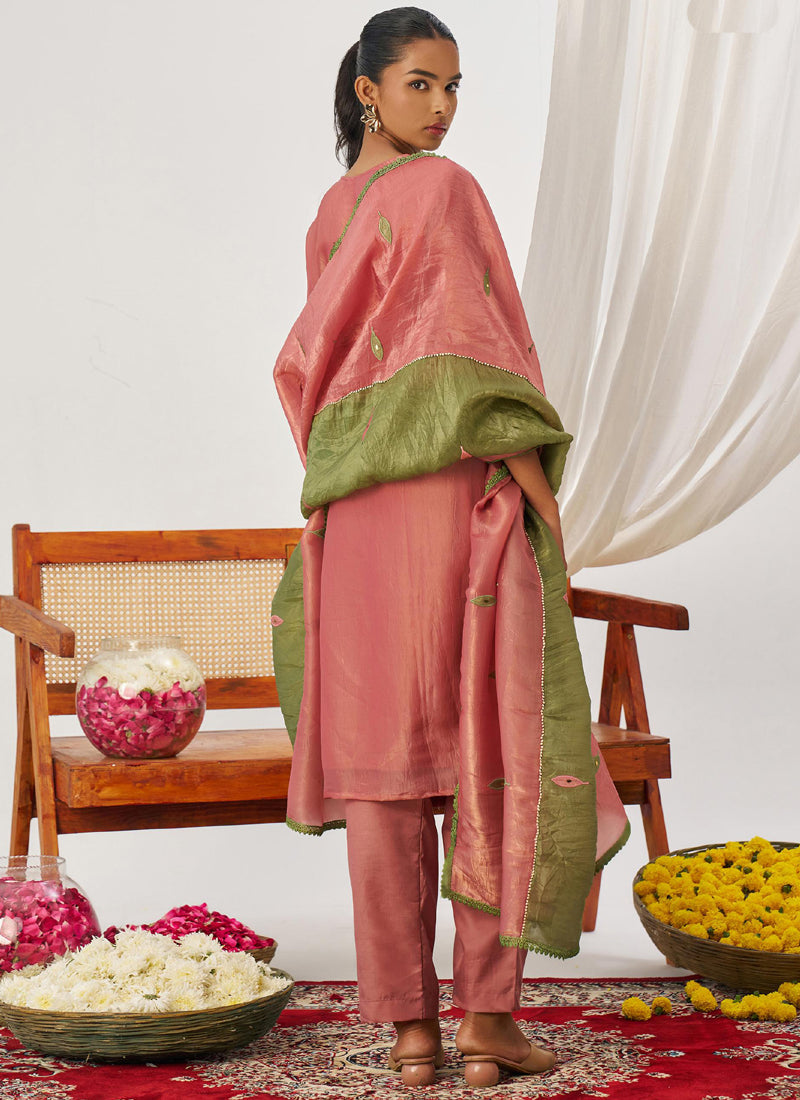 Vegaa Fashion Peach Organza Embroidered Party Wear Suit