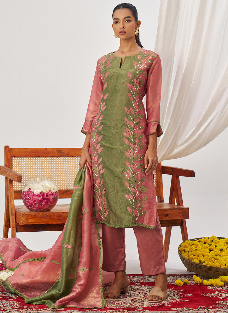 Vegaa Fashion Peach Organza Embroidered Party Wear Suit