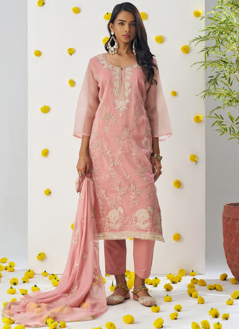 Vegaa Fashion Light Peach Organza Embroidered Salwar Suit