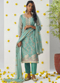 Vegaa Fashion Sky Blue Organza Embroidered Salwar Suit