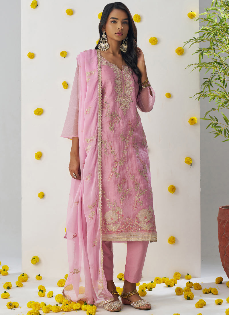 Vegaa Fashion Baby Pink Organza Embroidered Salwar Suit