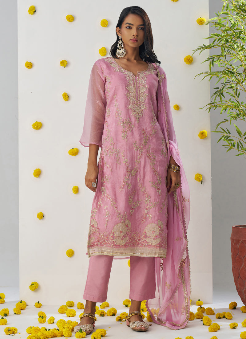 Vegaa Fashion Baby Pink Organza Embroidered Salwar Suit