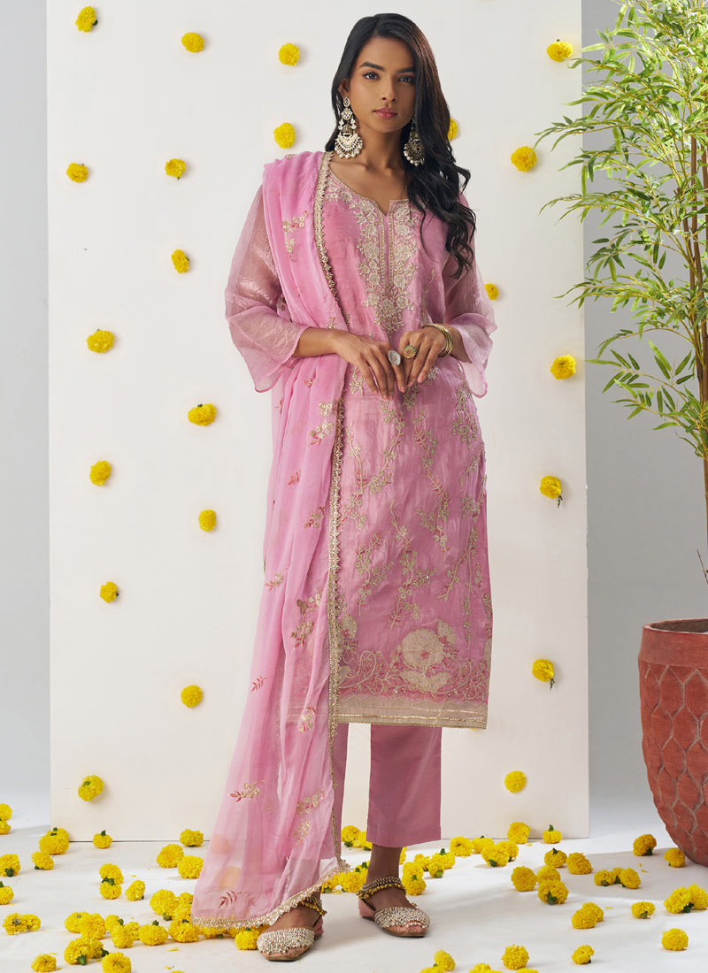 Vegaa Fashion Baby Pink Organza Embroidered Salwar Suit