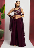 Vegaa Fashion Wine Georgette Khatli Work Western Sharara