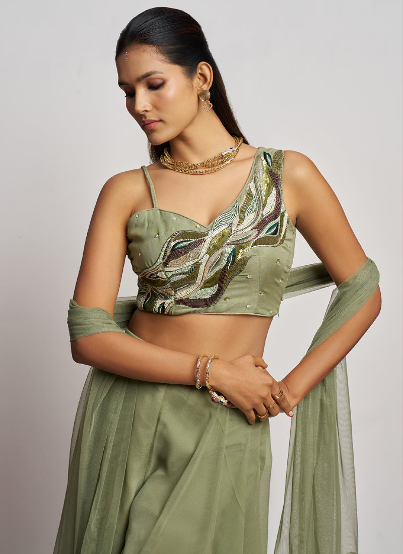 Vegaa Fashion Sea Green Georgette Khatli Work Western Sharara