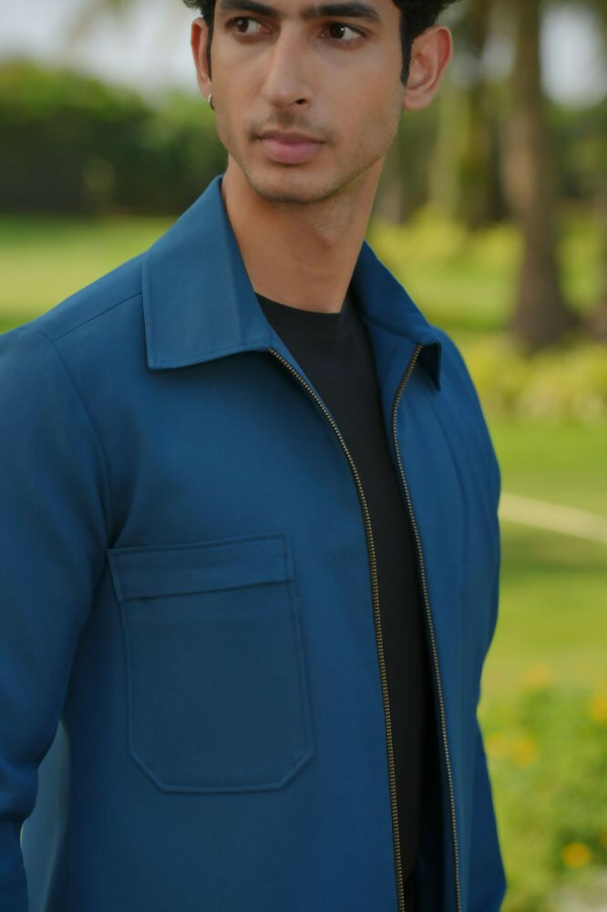 Sleek Teal Blue Shacket by Hilo Design