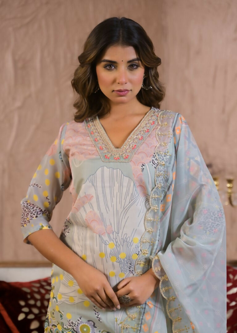 Ethnic Festive Wear Organza Pista Stitched Suit With Dupatta - Tanisha