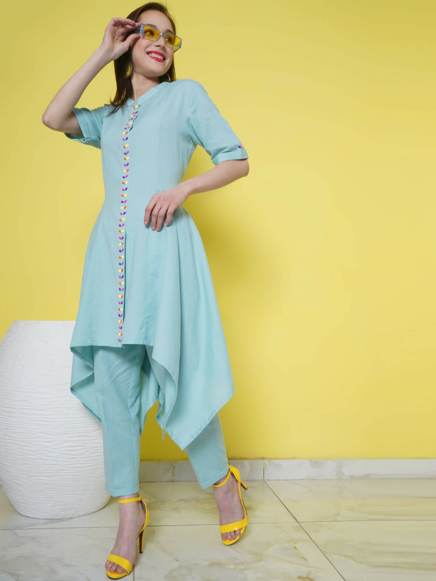 Women Republic Light Blue Cotton Kurta Set