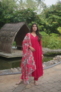 Jyoti Fashion Women's Pink Faux Blooming Butti Work Kurta with Trouser & Dupatta