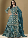 Vegaa Fashion Turquoise Art Silk Embroidered Lehenga Style Suit