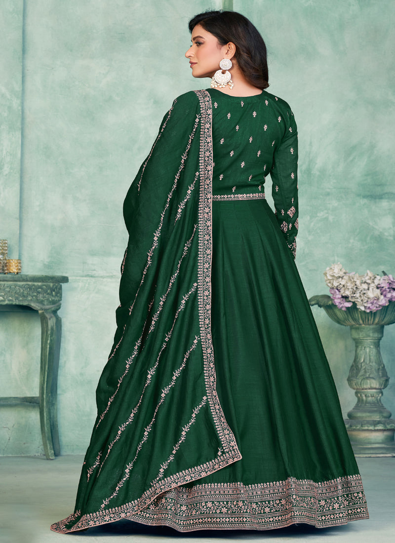 Vegaa Fashion Green Art Silk Embroidered Anarkali Suit