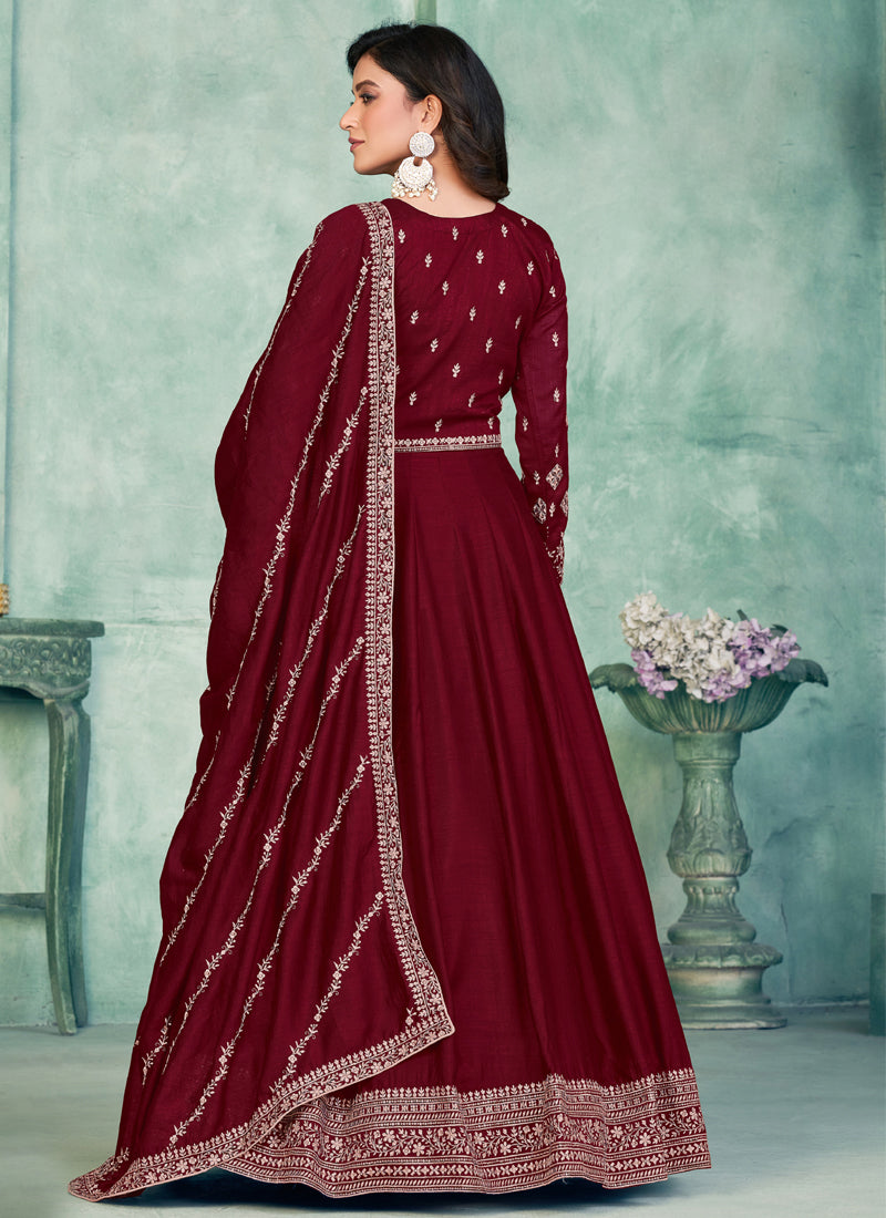 Vegaa Fashion Maroon Art Silk Embroidered Anarkali Suit