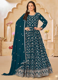 Vegaa Fashion Designer Aqua Blue Faux Georgette Embroidery Anarkali Suit