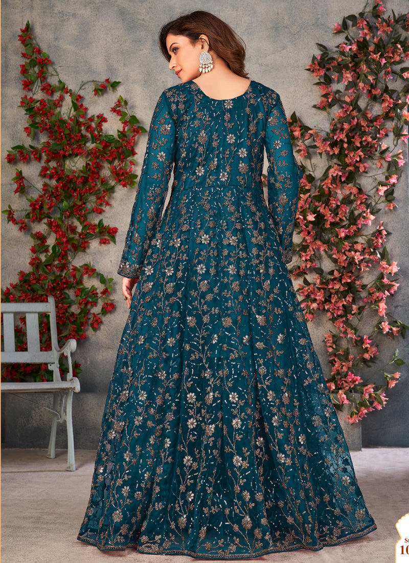 Vegaa Fashion Rama Net Embroidered Anarkali Suit