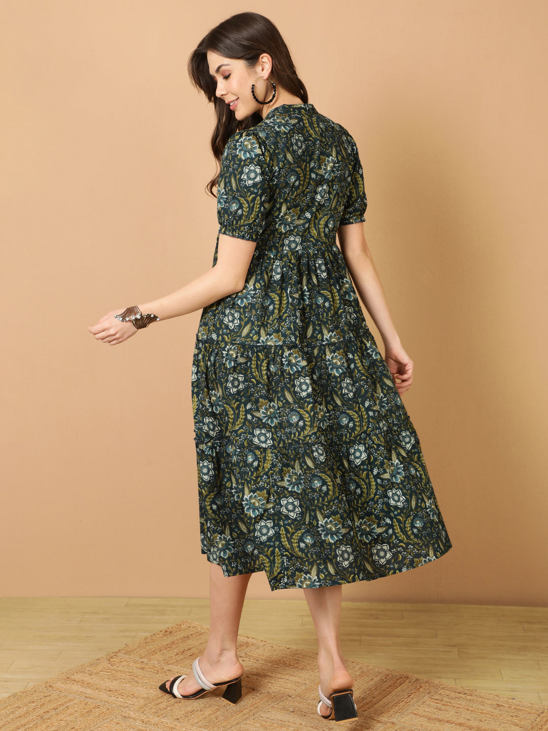 Antaran Blue Pure Cotton Tiered Printed Dress
