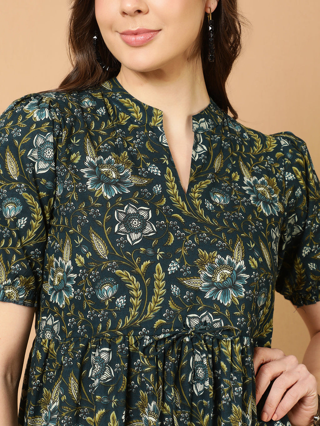 Antaran Blue Pure Cotton Tiered Printed Dress