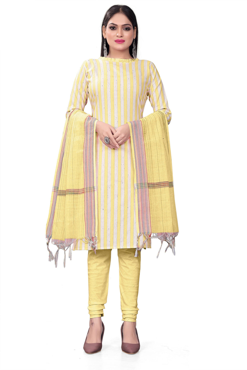 Yellow Cotton Jacquard Woven Unstitched Dress Material - Amara
