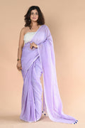 Very Much Indian Designer Pure Cotton Saree With All Over Linear Stripes - Lavender