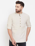 Even Apparels Beige Pure Cotton Men's Kurta With Band Collar