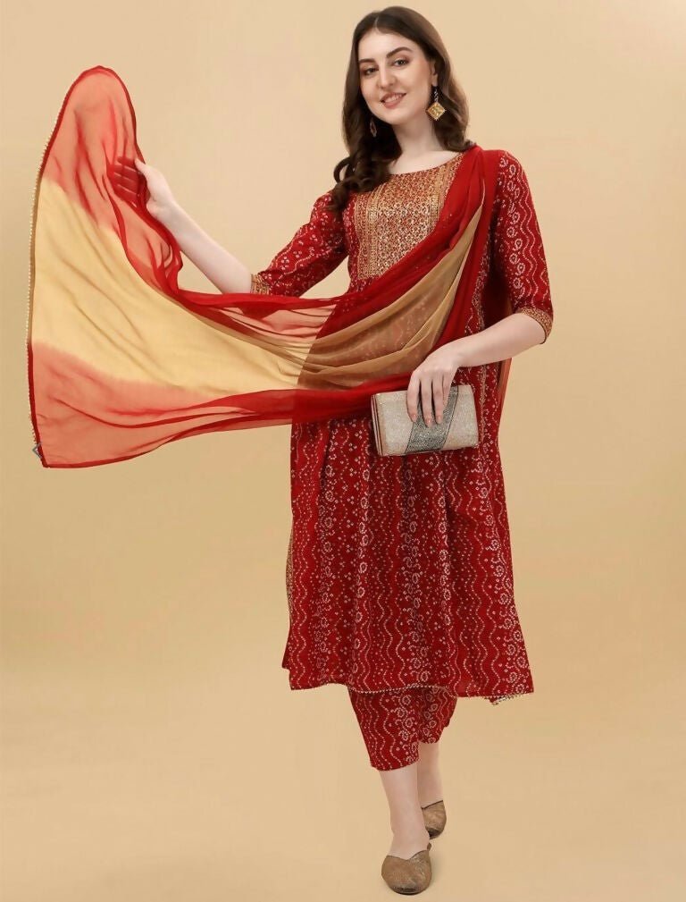 Alvano Alvano Stylish Lehriya Kurti with Pant and Dupatta Set for Women's and girls