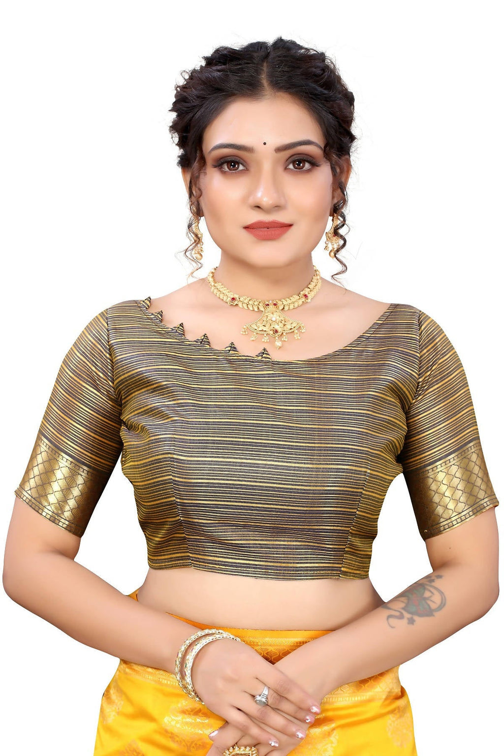 Vamika Ethnic Fire Yellow Weaving Banarasi Jacquard Saree