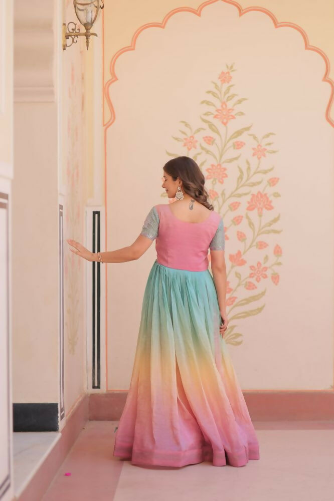 Vastranavya Lavender Gold Crush Padding With Beads Embroidered Work Gown