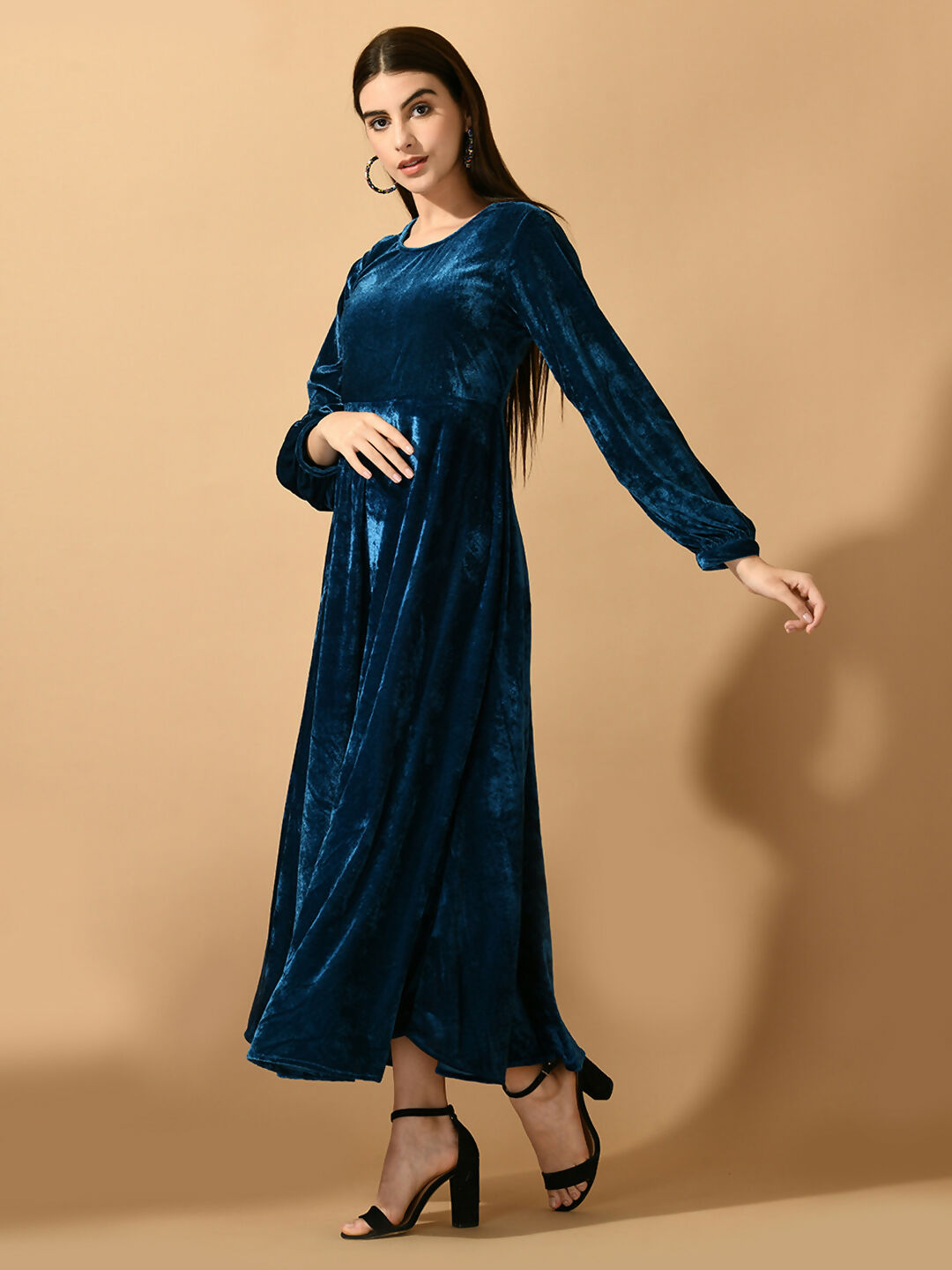 Myshka Women's Blue Fit and Flare Party Dress