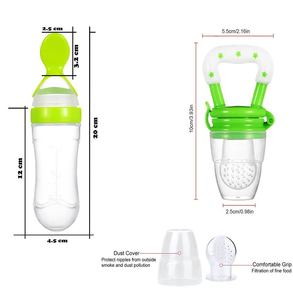 Goodmunchkins Silicone Spoon Food Feeder & Fruit Feeder for Toddlers Food Grade Silicone Bottle 90ml-Green