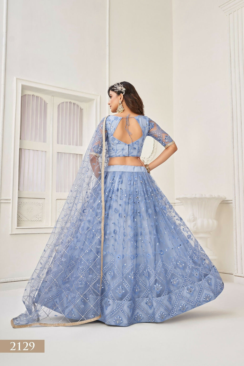 Eilara Women'S Blue Butterfly Net With Sequins And Embroidery Work Lehenga Choli For Party Wear