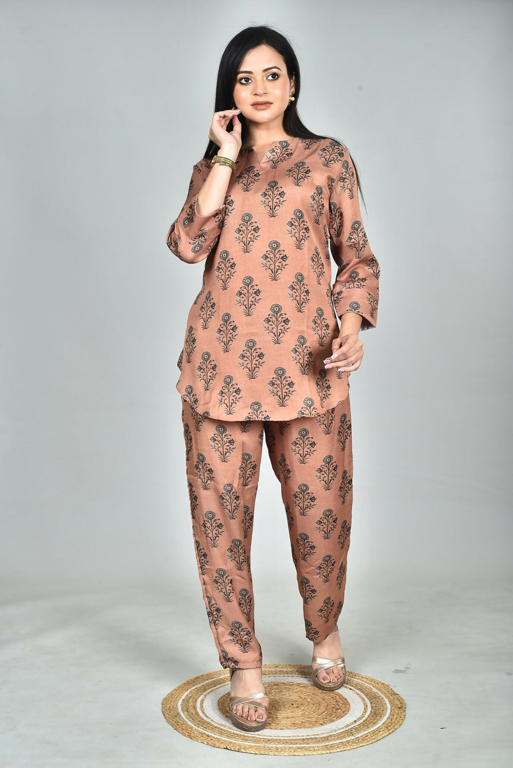 Morchari Digital Print Semi Muslin Co-Ord Set Top & Trouser-Multicolor