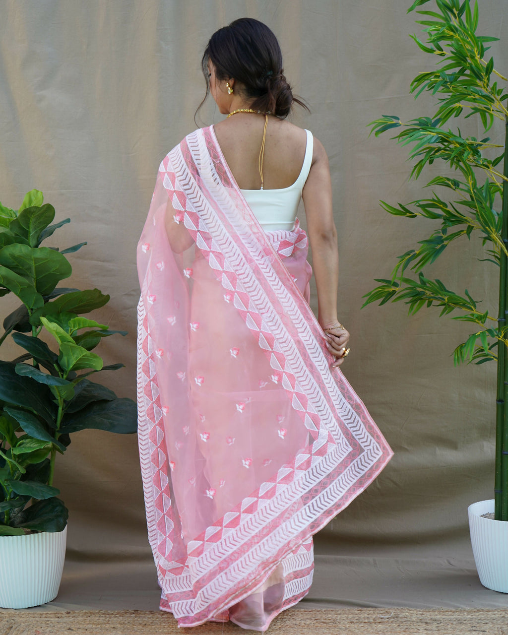 Vamsee Kamal Pink Organza Saree