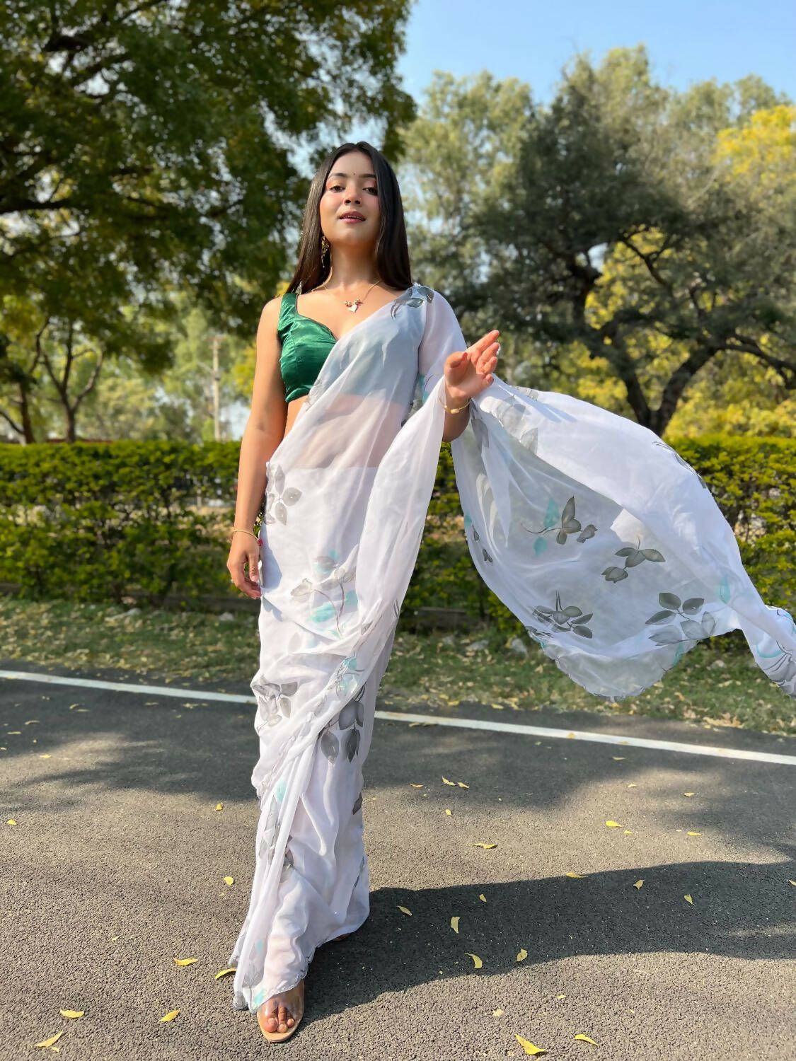Vamsee Grey Chiffon Designer Saree