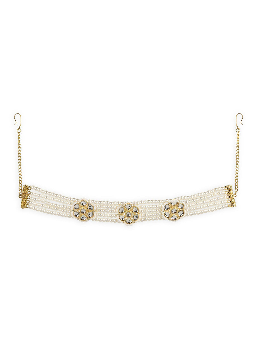 Gold-Polished White Kundan Studded Headband - Ruby Raang