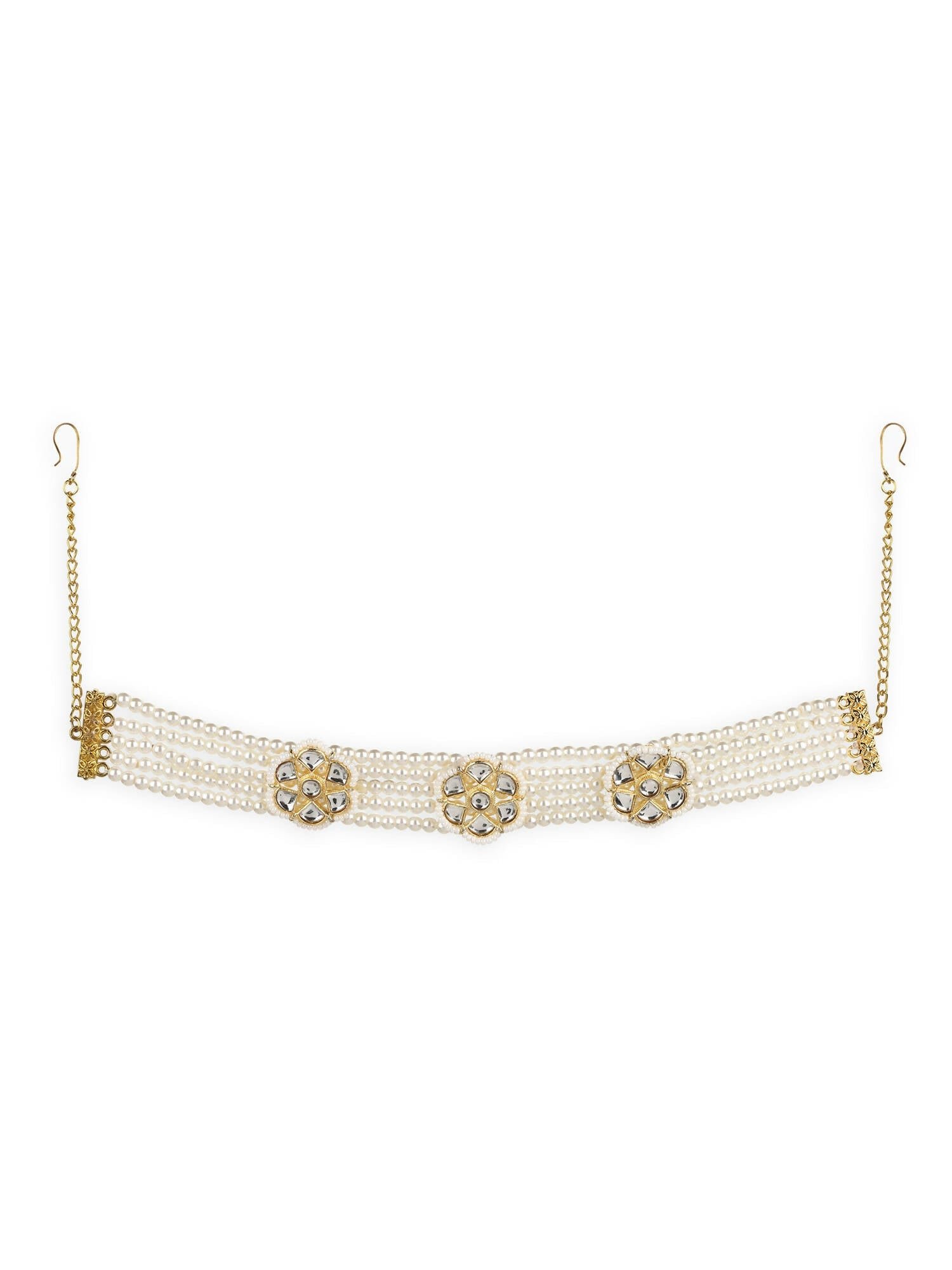 Gold-Polished White Kundan Studded Headband - Ruby Raang