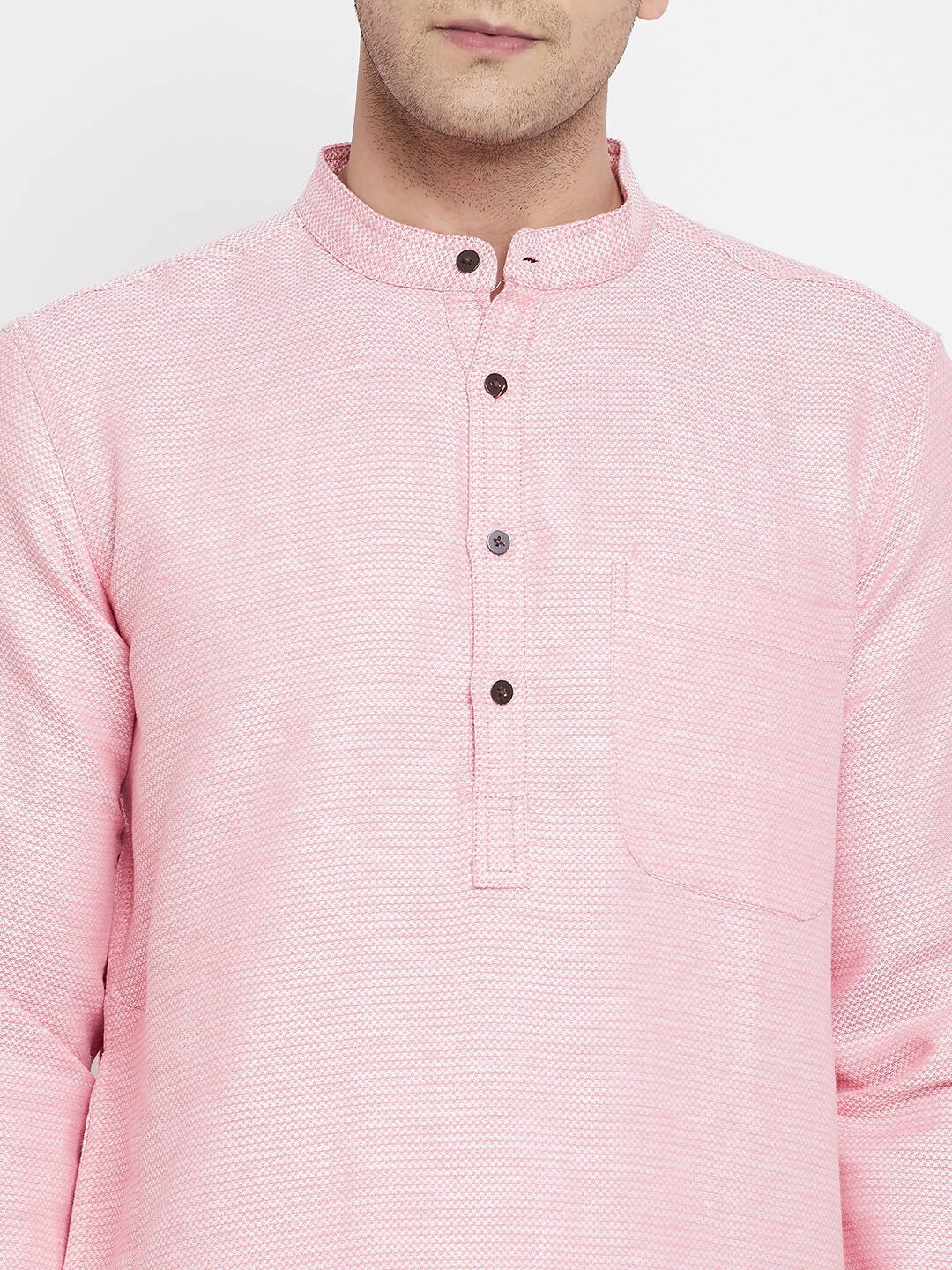 Even Apparels Pink Pure Cotton Men's Kurta With Band Collar