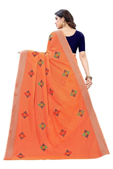 Vamika Chanderi Cotton Embroidery Orange Saree (Dixa Orange)