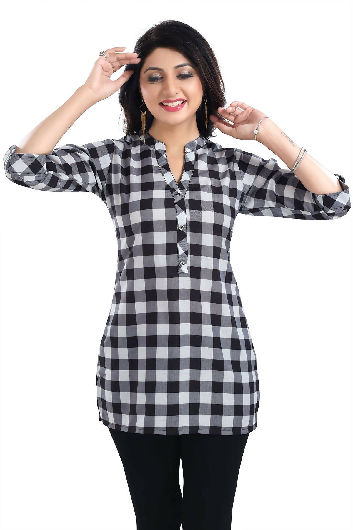 Snehal Creations Rayon Black White Checks Short All Over Print