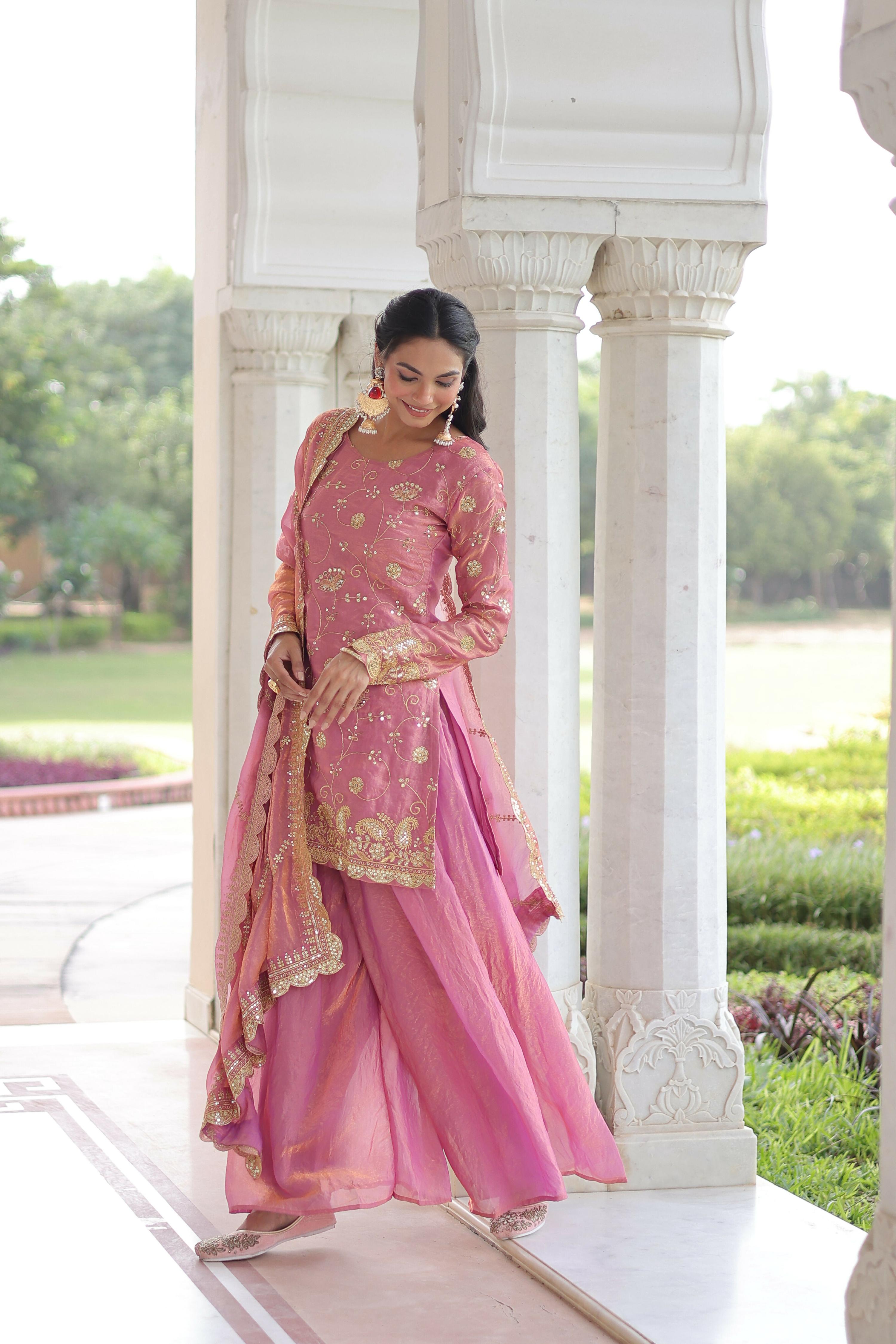 Joban Fashion Pink Readymade Kurta Set With Sequence embroidery Work